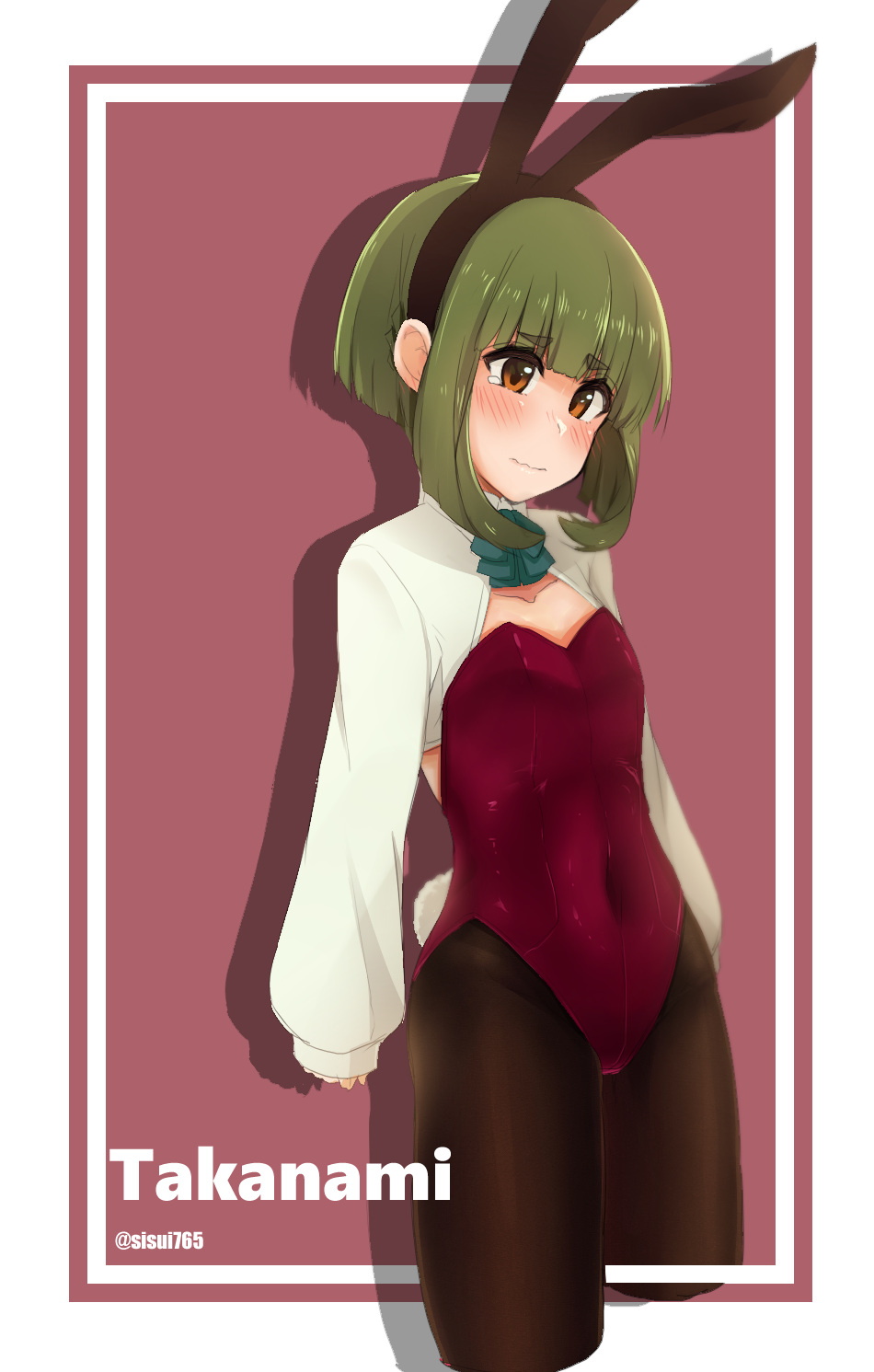 1girl, adapted_costume, animal_ears, black_legwear, blush, bob_cut, bow, bowtie