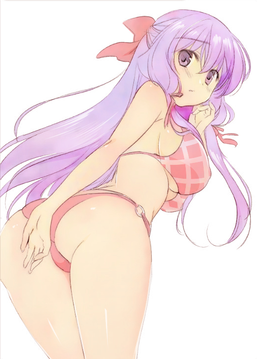1girl, arm_behind_back, ass, back, bangs, bikini, bow, breasts