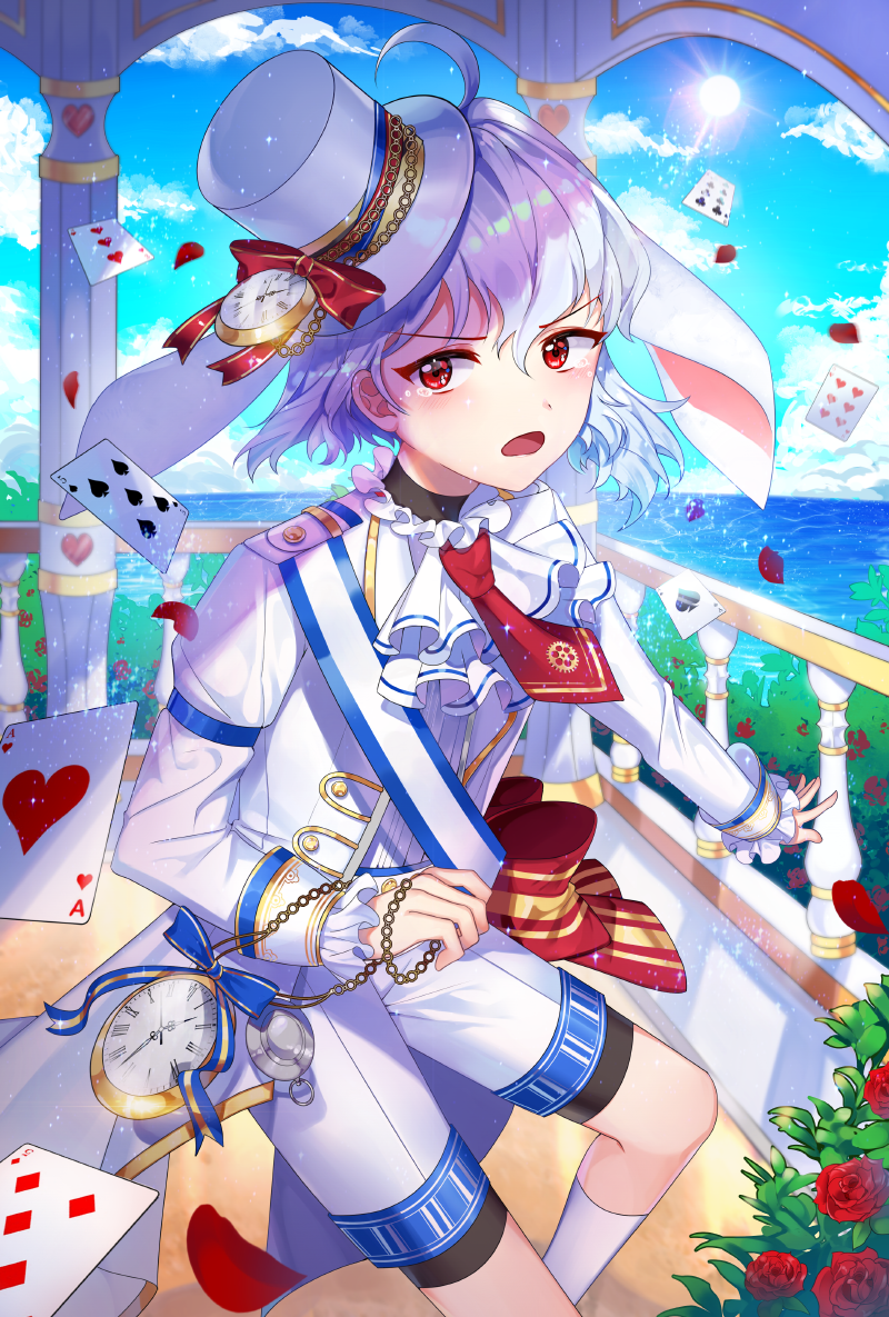 1boy, blush, bow, card, eyebrows_visible_through_hair, hat, hat_bow, hat_ribbon