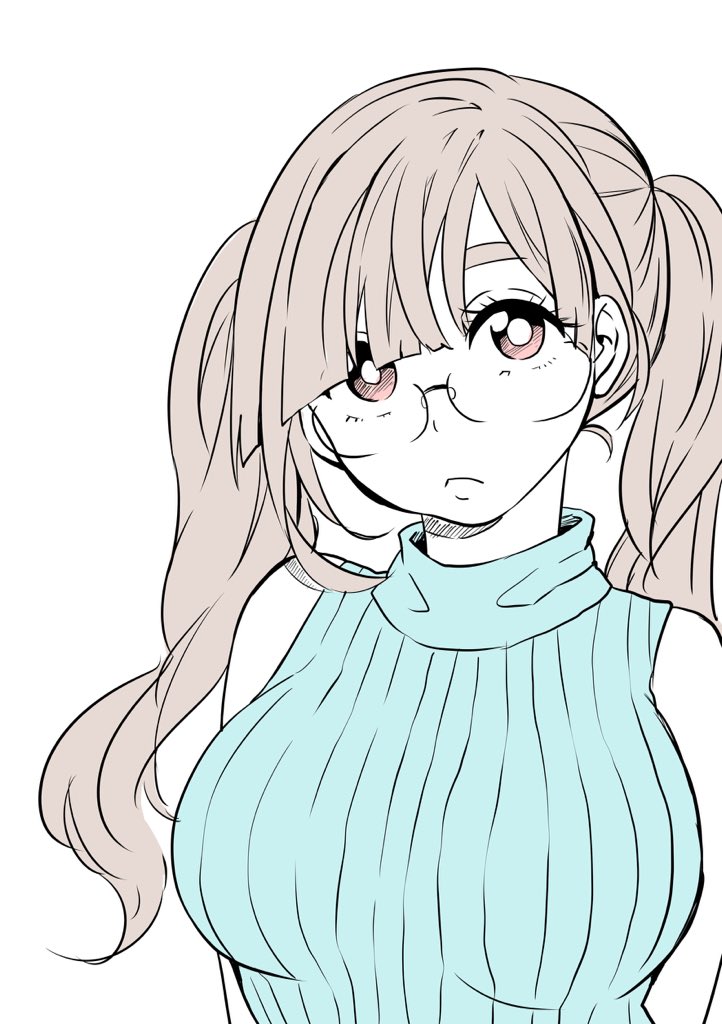 1girl, :<, bangs, bare_shoulders, breasts, brown_hair, close-up, commentary_request