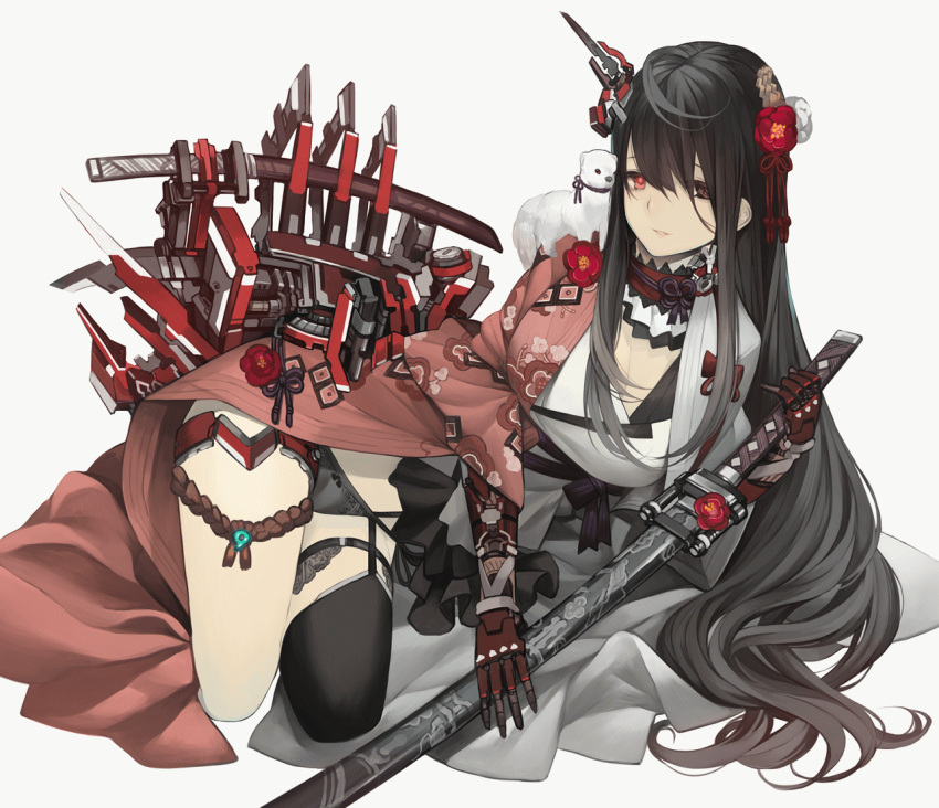 1girl, animated, animated_gif, asymmetrical_clothes, bangs, black_hair, black_legwear, black_panties