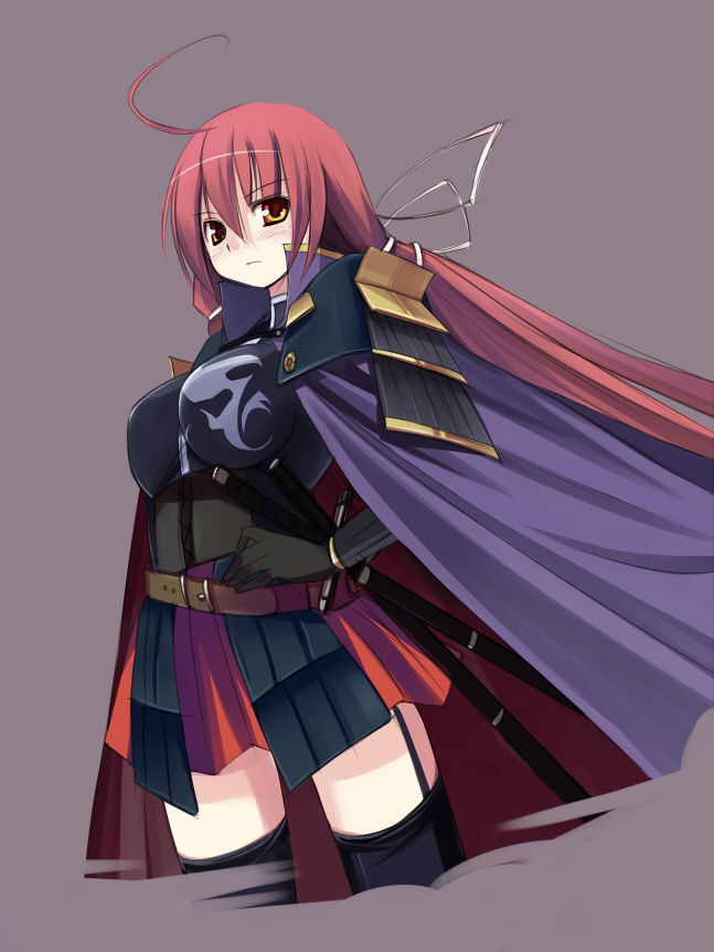 armor, cape, long_hair, oda_nobunaga_(sengoku_hime), red_hair, redhead, sengoku_hime, seo_tatsuya