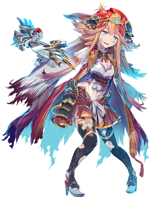 1girl, blue_eyes, flipped_hair, fukuoka_(oshiro_project), full_body, hat, holding, holding_weapon