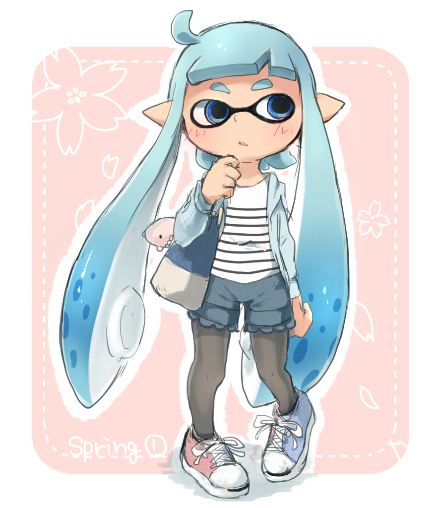 1girl, aqua_coat, aqua_hair, bangs, black_legwear, blue_eyes, blue_shorts, casual
