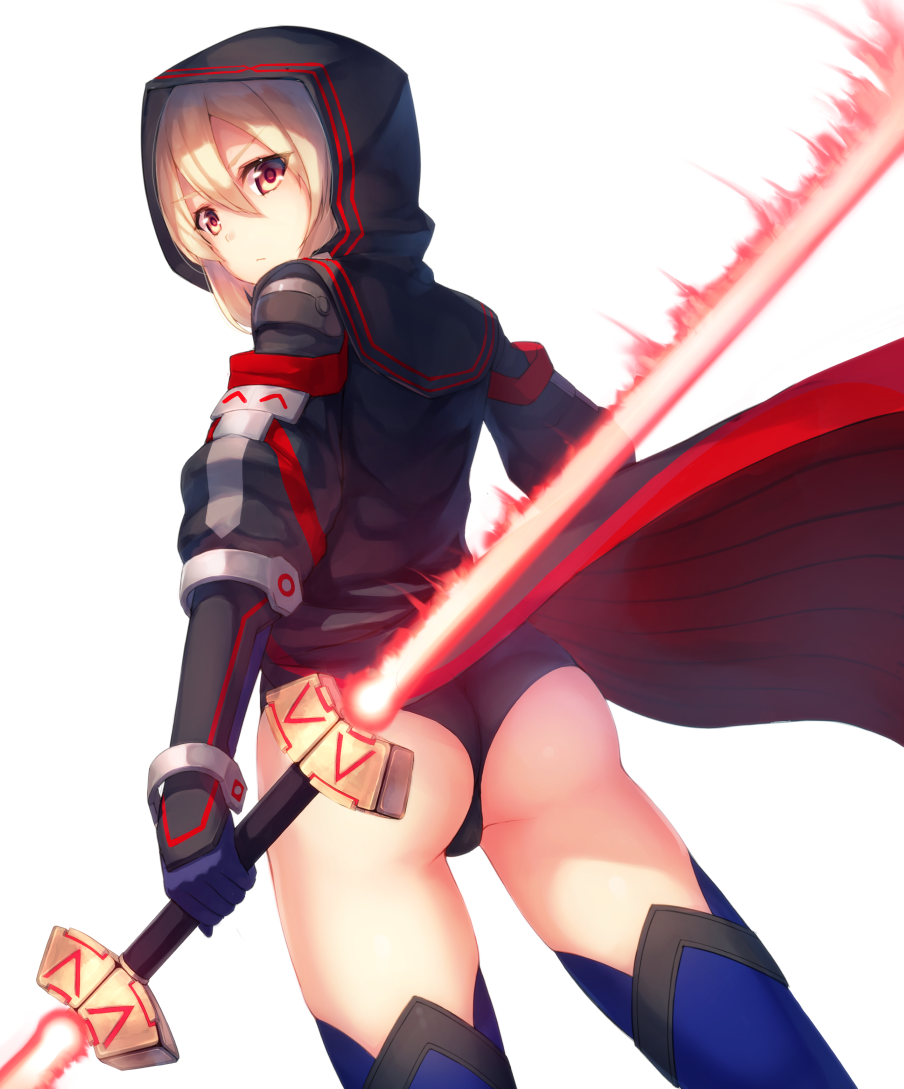 1girl, arm_guards, artoria_pendragon_(all), ass, bangs, black_panties, blonde_hair, blue_legwear