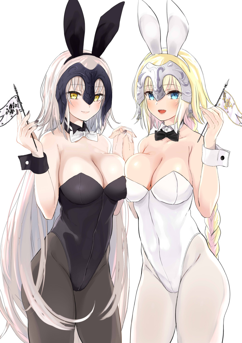 2girls, absurdres, animal_ears, asymmetrical_docking, black_legwear, blonde_hair, bow, bowtie