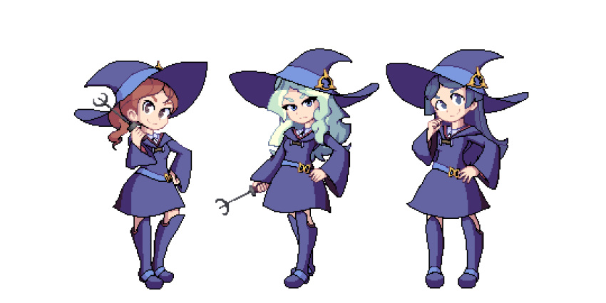 3girls, animated, animated_gif, barbara_parker, black_eyes, black_hair, blinking, blue_dress
