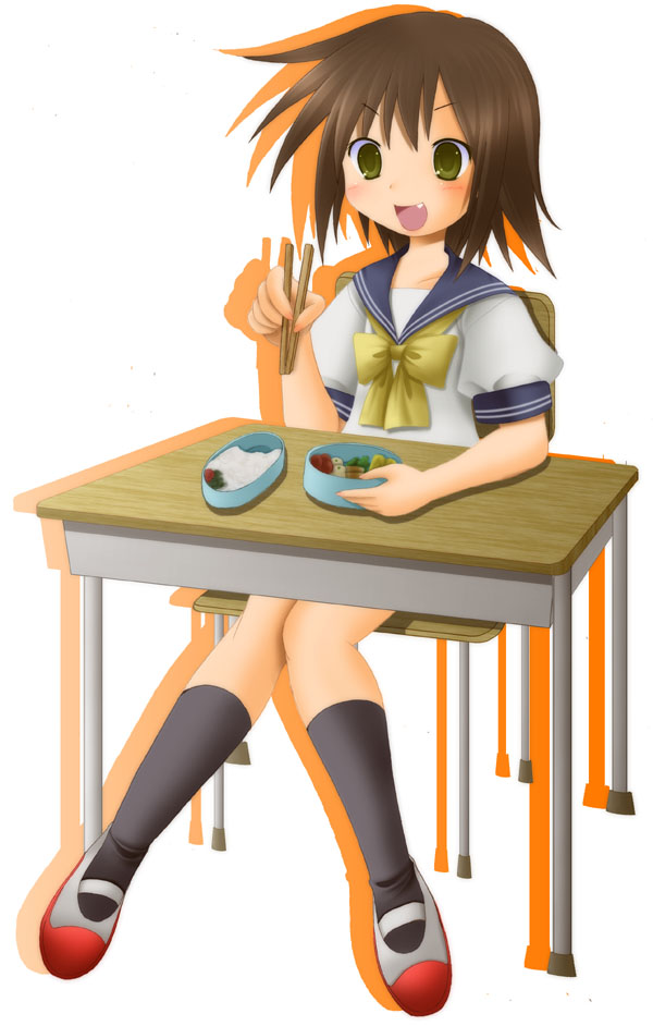 chopsticks, desk, fang, food, kusakabe_misao, lucky_star, obento, obentou