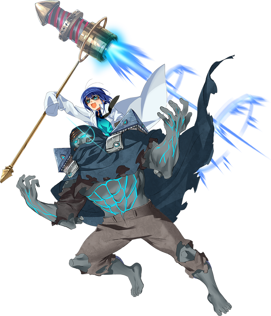 1girl, black_necktie, blue_eyes, blue_hair, brown_shoes, building, cloak, frankenstein's_castle