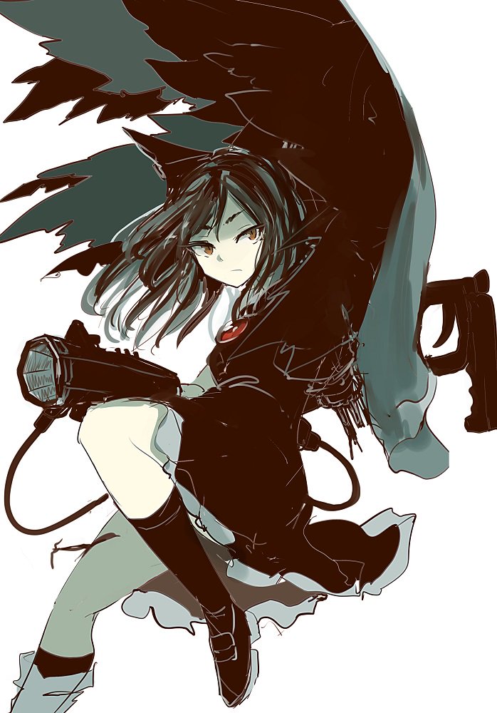 1girl, expressionless, looking_at_viewer, ne_kuro, reiuji_utsuho, solo, touhou, trigger