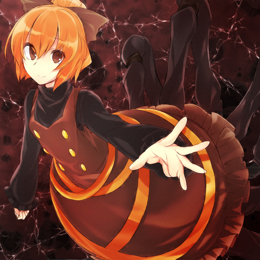1girl, bangs, bow, brown_bow, brown_dress, brown_eyes, chada_atariatama, closed_mouth