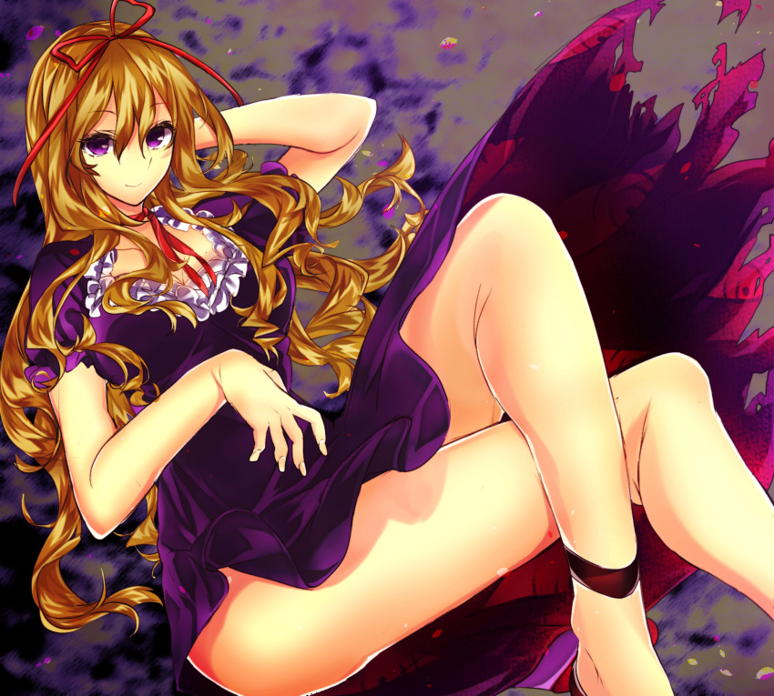 1girl, blonde_hair, breasts, chada_atariatama, choker, cleavage, closed_mouth, dress
