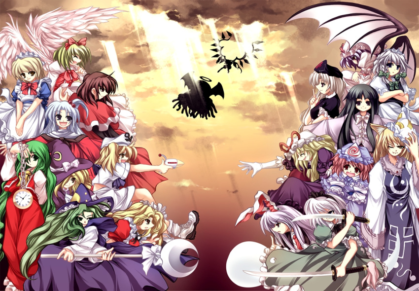 dissidia, evil_eye_sigma, flandre_scarlet, gengetsu, houraisan_kaguya, izayoi_sakuya, kazami_yuuka, kazami_yuuka_(pc-98)