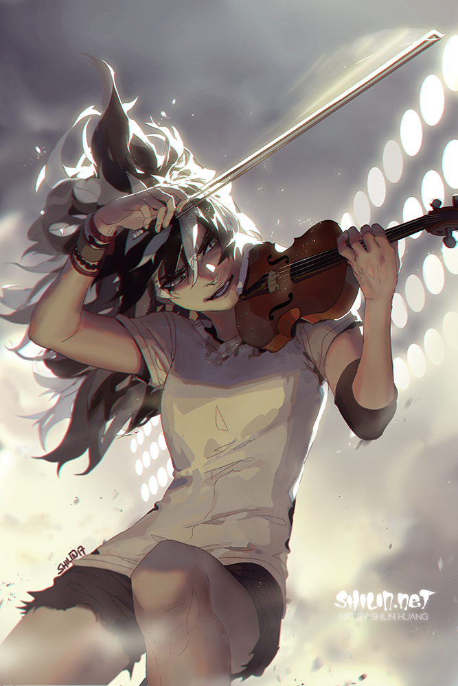 1girl, black_hair, blackbird, blackbird_(shilin), bracelet, carciphona, instrument, jewelry
