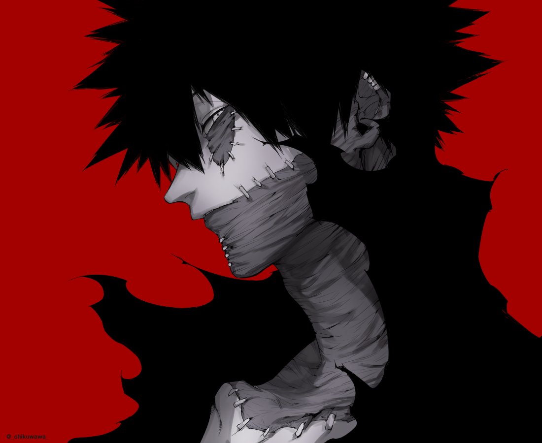 1boy, anti-eyebrow_piercing, black_hair, boku_no_hero_academia, burn_scar, cheek_piercing, chikuwawa, chin_piercing