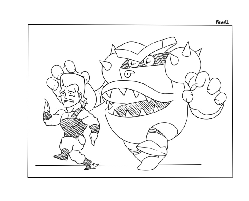 1boy, animated, animated_gif, brian_libunao, captain_underpants, chasing, crossover, highres, jean_pierre_polnareff, jojo_no_kimyou_na_bouken, monochrome, toilet, turbo_toilet_2000