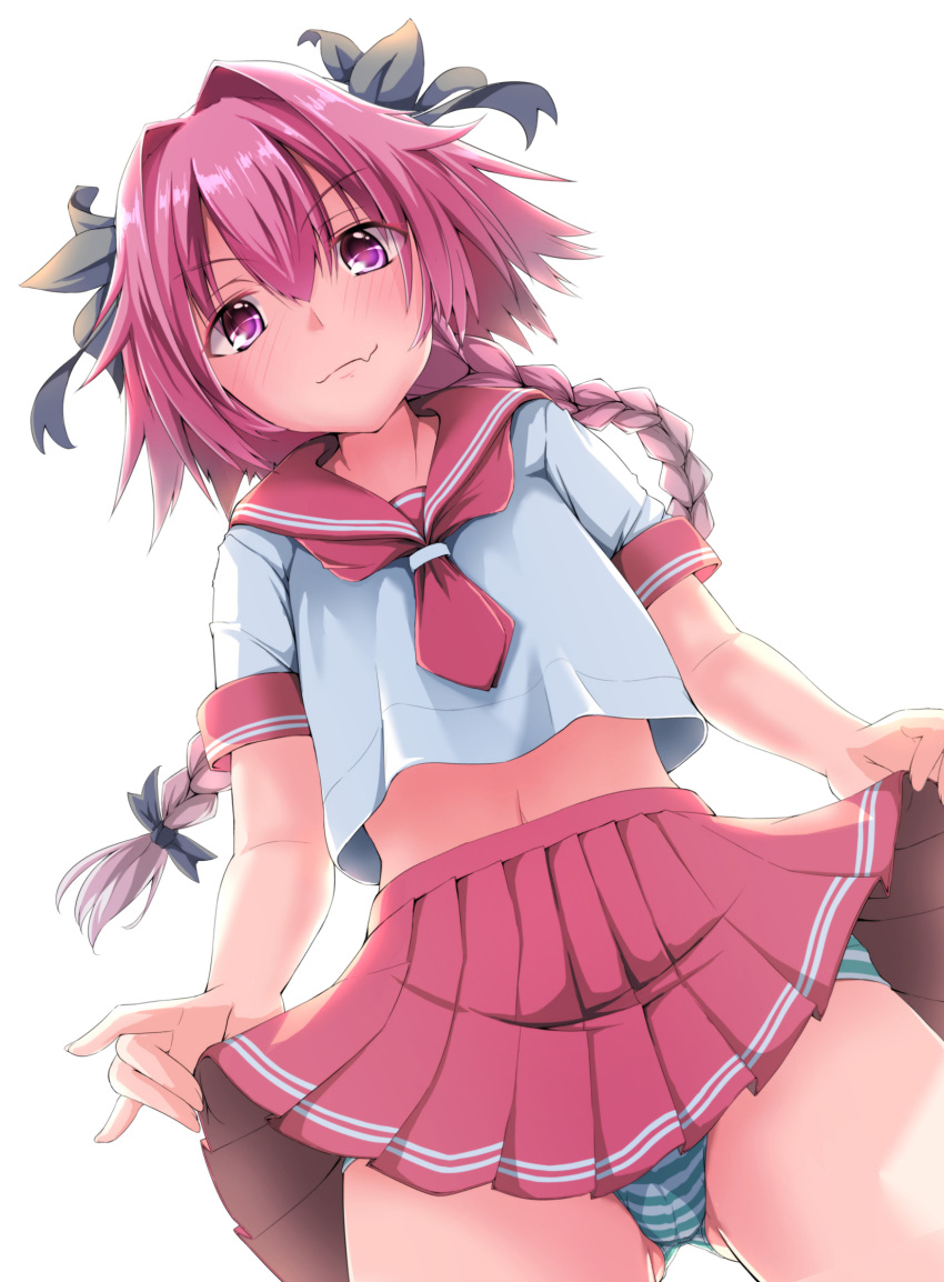 1boy, 3:, bangs, blush, bow, braid, commentary_request, cowboy_shot