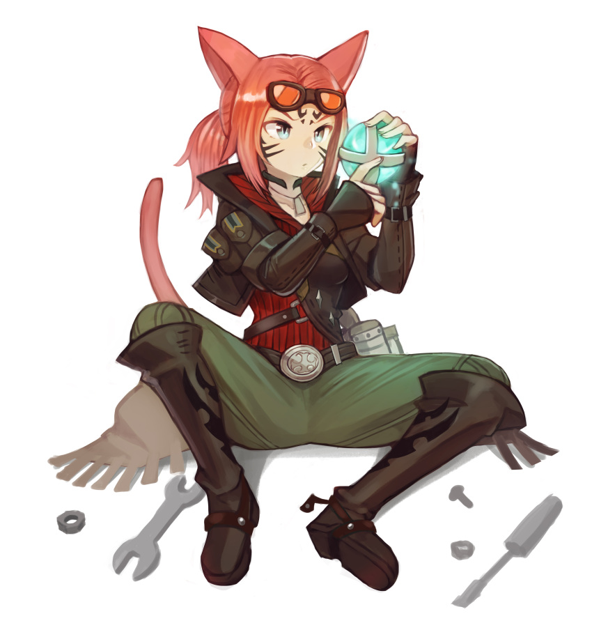 1girl, absurdres, animal_ears, belt, black_boots, blue_eyes, boots, breasts