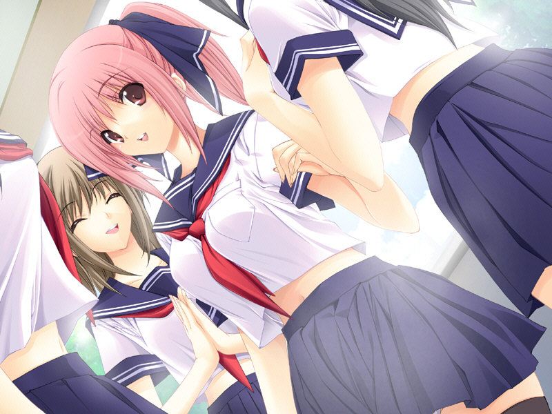 dutch_angle, game_cg, iizuki_tasuku, kirihara_mana, long_hair, multiple_girls, pink_eyes, pink_hair