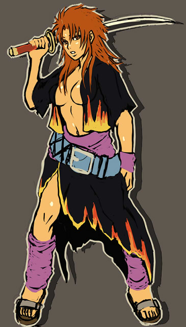 arc_the_lad, breasts, genderswap, ike_ko, open_shirt, redhead, tosh