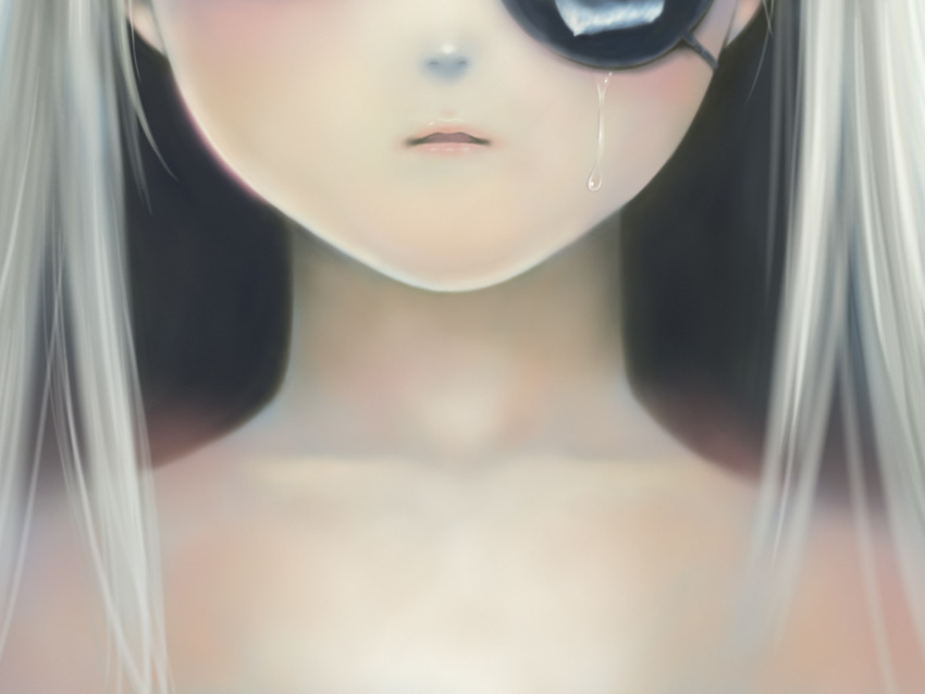 eyepatch, highres, long_hair, rozen_maiden, silver_hair, tears, toshi_hiroshi, wallpaper