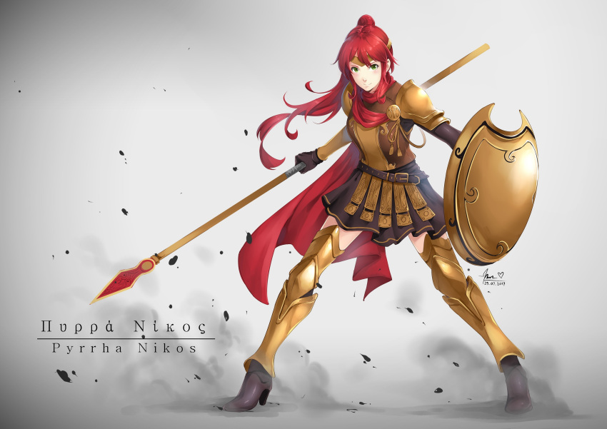 1girl, absurdres, adapted_costume, armor, black_gloves, black_high_heels, black_skirt, boots
