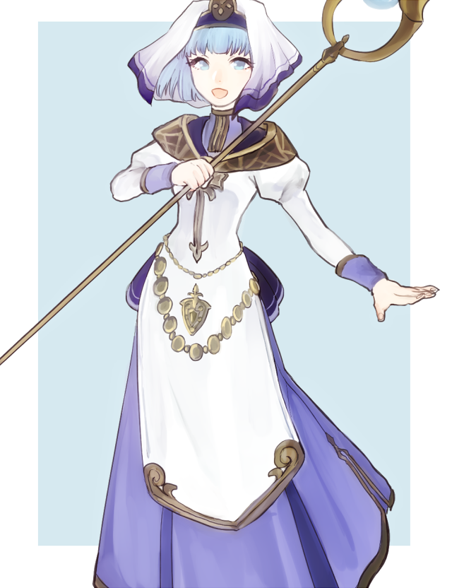 1girl, blue_eyes, blue_hair, dress, fire_emblem, fire_emblem_echoes:_mou_hitori_no_eiyuuou, fire_emblem_gaiden, headdress