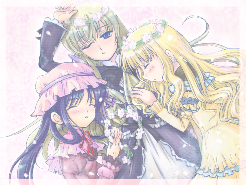angelica_derleth, charlotte_bronte, garland, head_wreath, kaimu_natsuki, mary_clarissa_christie, multiple_girls, shikkoku_no_sharnoth