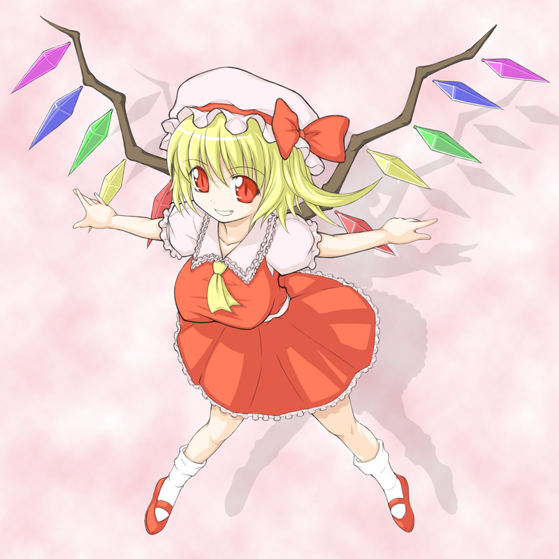 bonnet, breasts, flandre_scarlet, hat, large_breasts, oppai_loli, over_hundred, red_eyes, ribbon, short_hair, touhou, wings