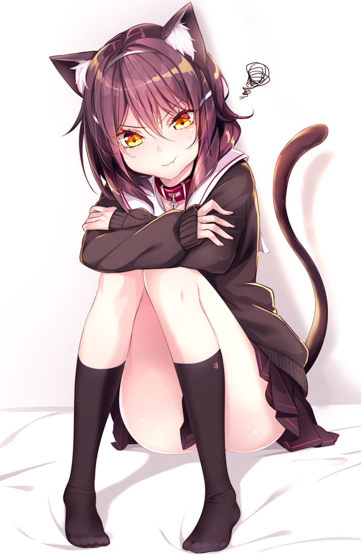 >:t, 1girl, :t, angry, animal_ears, bangs, bell, bell_collar