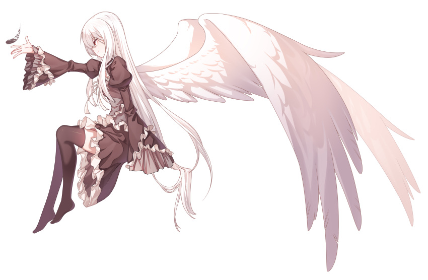 1girl, absurdres, bangs, black_dress, black_legwear, closed_mouth, de_da_xianyu, dress