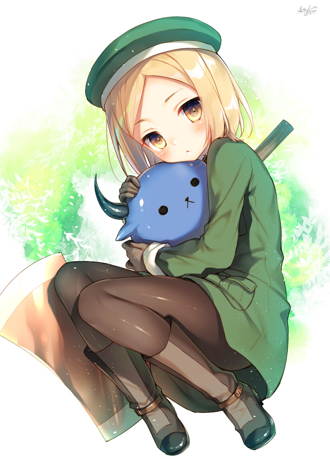 axe, blonde_hair, boots, bull, dress, fate/grand_order, fate_(series), gloves, hat, highres, horns, long_sleeves, riyo_servant_(berserker), short_hair, thigh-highs, toosaka_asagi, weapon, yellow_eyes