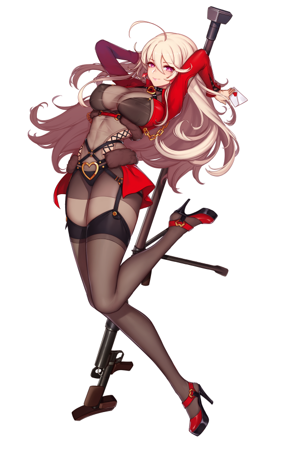 1girl, ahoge, anti-materiel_rifle, black_bra, black_legwear, black_panties, blonde_hair, bodysuit