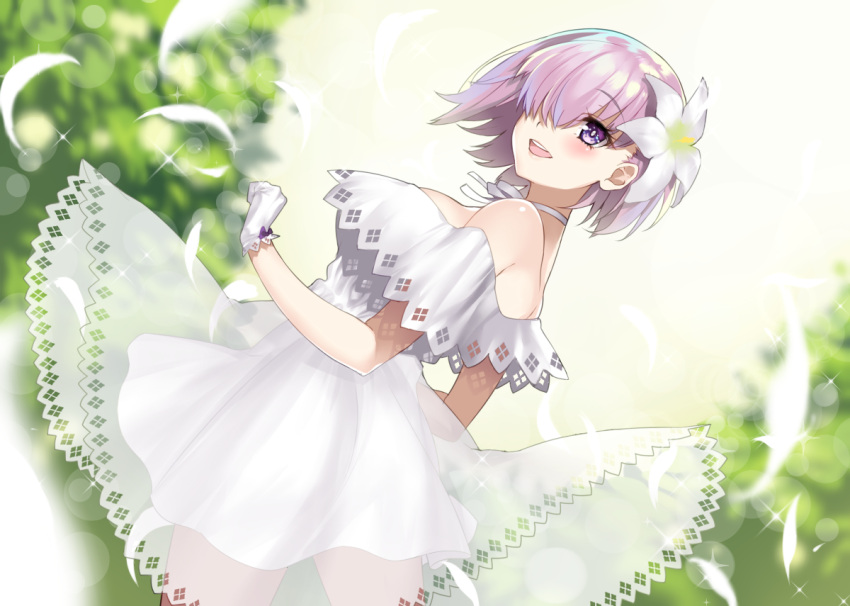 :d, bare_shoulders, blush, breasts, choker, cowboy_shot, dress, dutch_angle