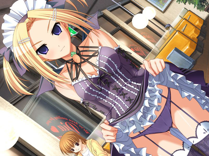 blonde_hair, breasts, cleavage, demon_wings, dress, dress_lift, dutch_angle, empty_eyes