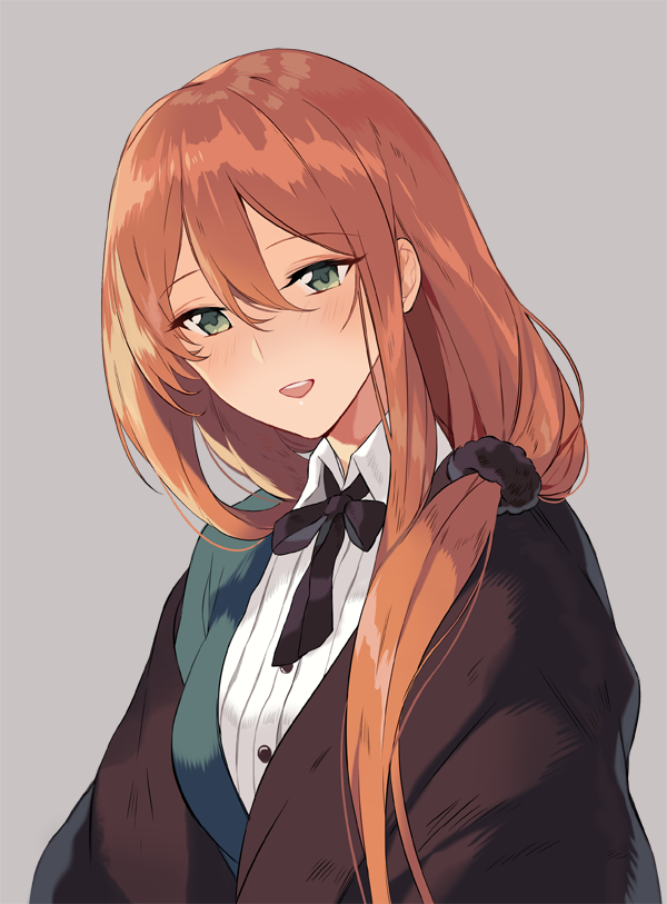 1girl, bangs, blouse, blush, brown_hair, eyebrows_visible_through_hair, girls_frontline, green_eyes