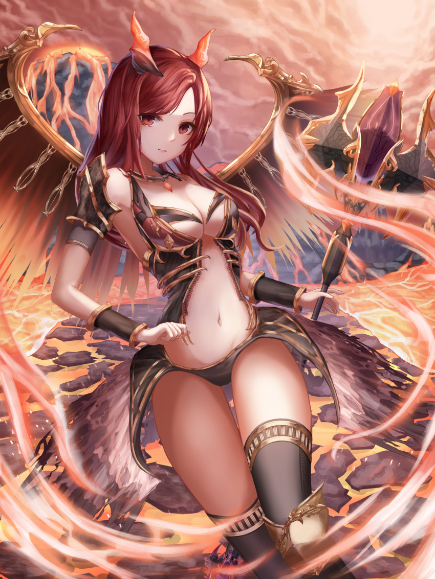 1girl, absurdres, black_legwear, breasts, cleavage, closed_mouth, highres, holding