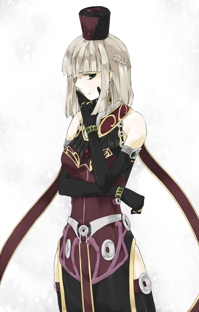 blonde_hair, braid, elbow_gloves, gloves, green_eyes, hat, highres, rr2