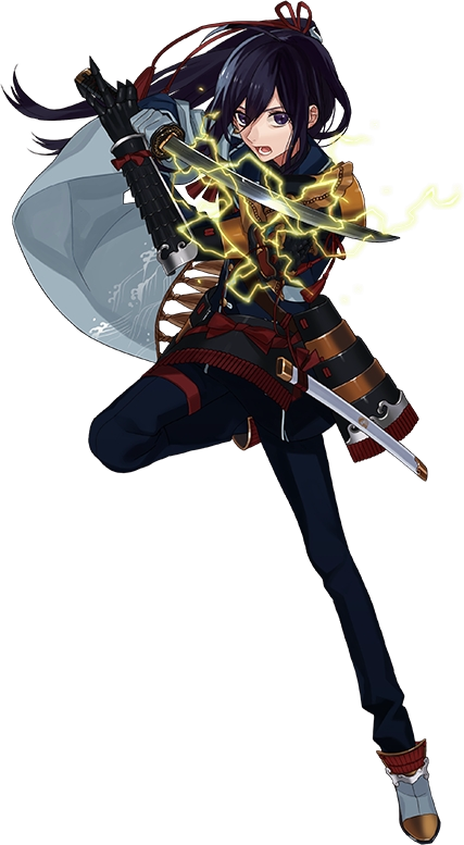 1boy, ahoge, armor, black_hair, cape, japanese_armor, kiwame_(touken_ranbu), kote