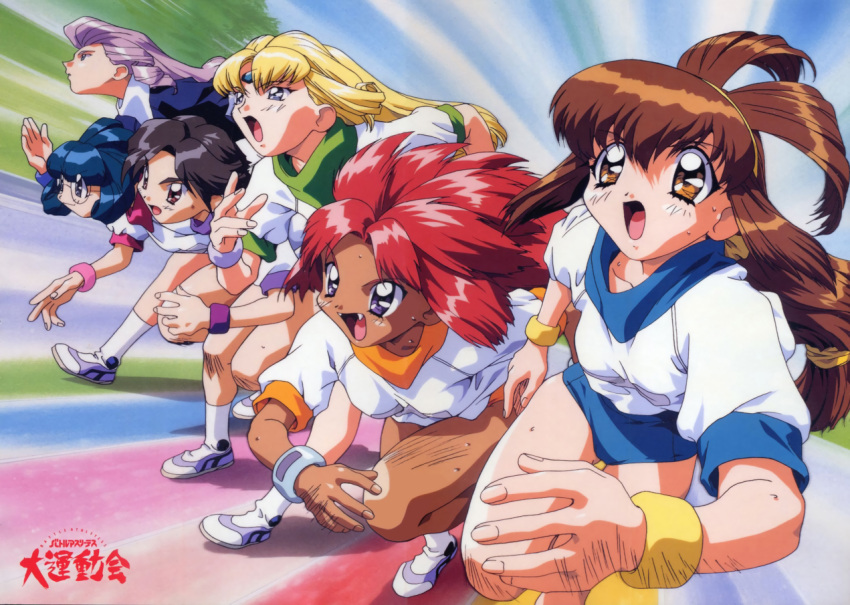 6+girls, 90s, anna_respighi, ayla_v_roznovsky, battle_athletes, black_hair, blonde_hair, blue_eyes