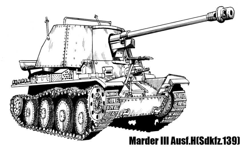 earasensha, greyscale, ground_vehicle, marder_iii, military, military_vehicle, monochrome, motor_vehicle