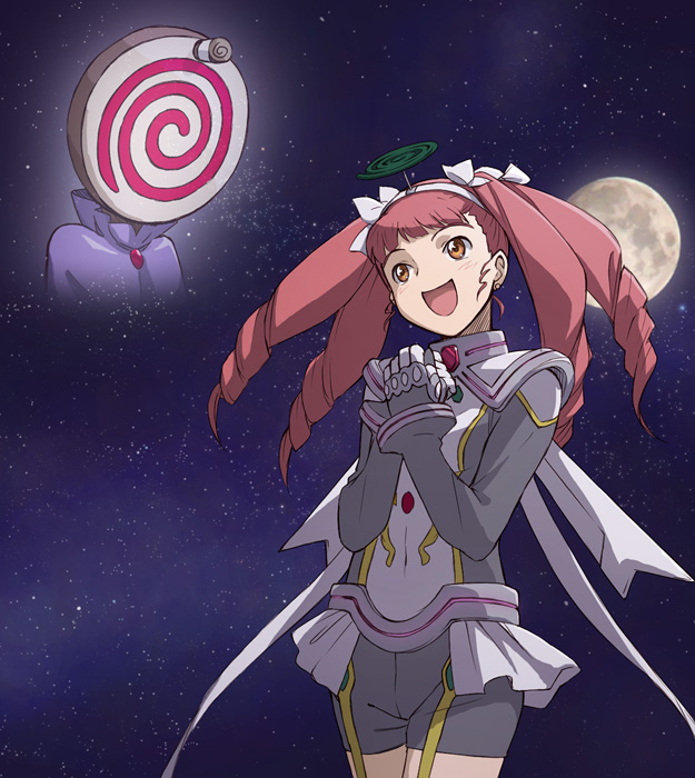1girl, blush, breasts, drill_hair, large_breasts, long_hair, minato_fumi, moon