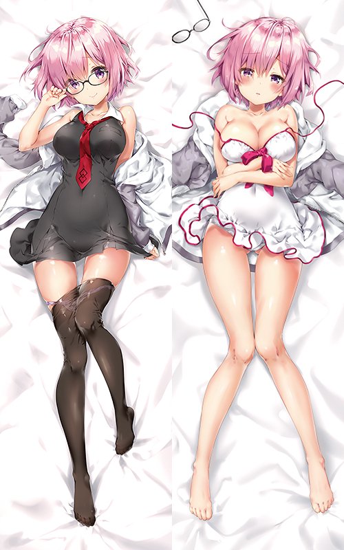 1girl, adjusting_glasses, bangs, bare_legs, barefoot, bed_sheet, black-framed_eyewear, black_dress, black_legwear, blush, breasts, closed_mouth, dakimakura, dress, eyebrows_visible_through_hair, fate/grand_order, fate_(series), glasses, glasses_removed, hair_over_one_eye, half-closed_eyes, hand_up, hood, hoodie, hoodie_removed, large_breasts, legs, looking_at_viewer, lying, multiple_views, necktie, on_back, open_clothes, open_hoodie, pantyhose, parted_lips, pink_hair, red_necktie, riichu, shielder_(fate/grand_order), short_dress, short_hair, smile, thighs, violet_eyes