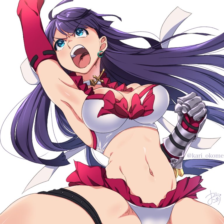 1girl, armpits, bikini, blue_eyes, breasts, choker, earrings, elbow_gloves