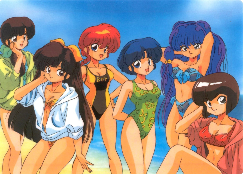 beach, bikini, blue_eyes, brown_eyes, brown_hair, genderswap, kuonji_ukyo, kuonji_ukyou