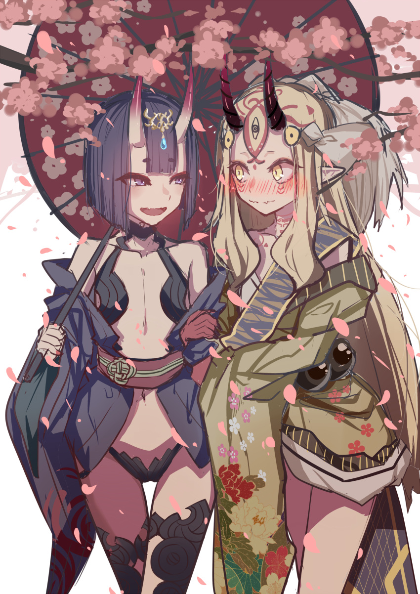 2girls, absurdres, aie, arm_holding, bangs, bare_shoulders, blonde_hair, blush