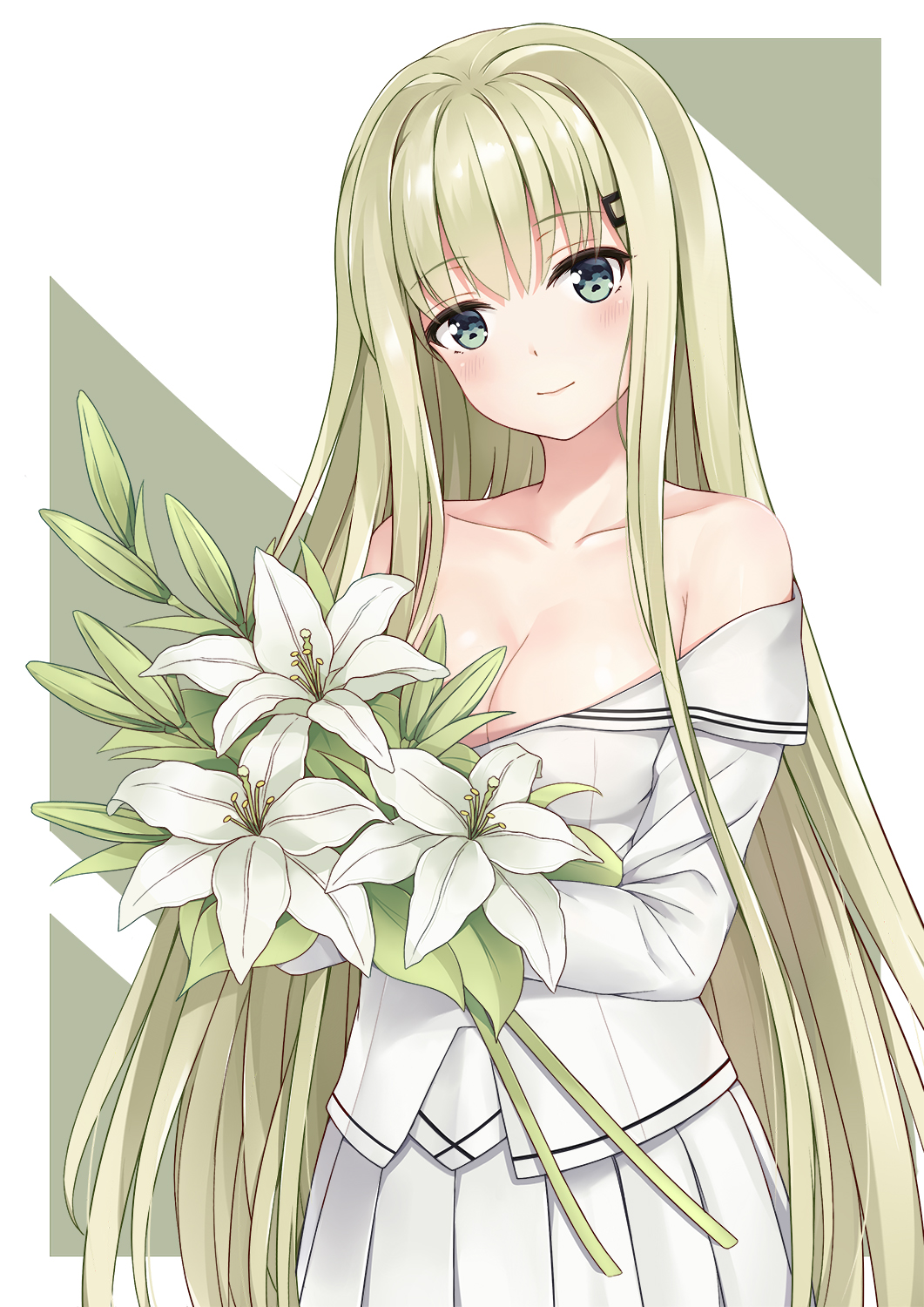 1girl, bangs, bare_shoulders, bishoujo_mangekyou, blonde_hair, blue_eyes, blush, breasts
