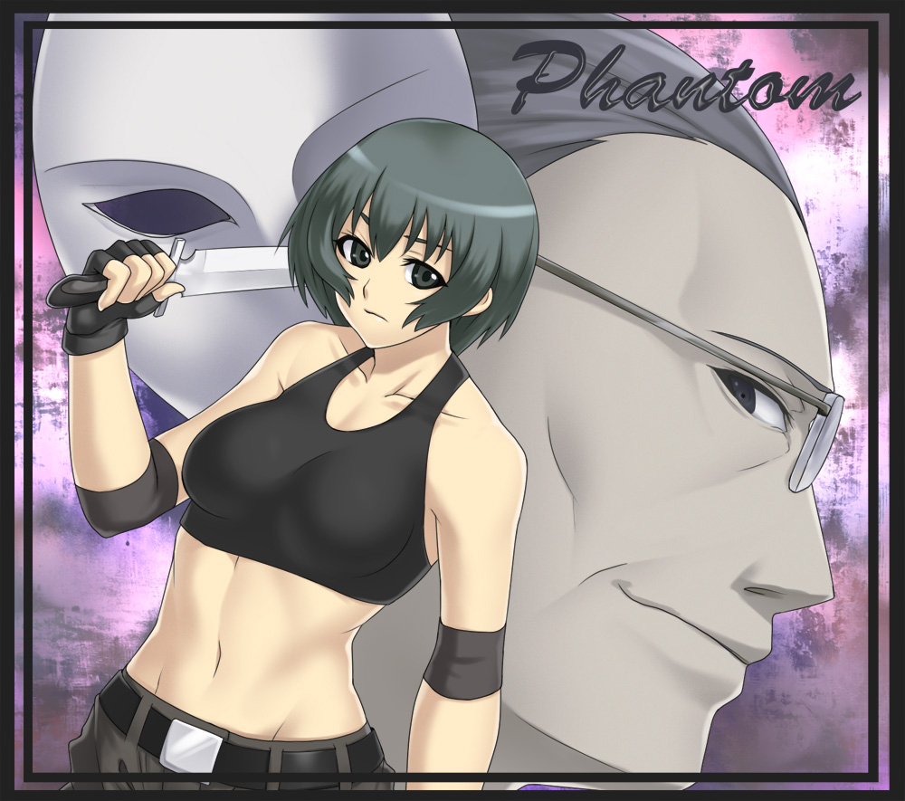 ein_(phantom), houtengeki, knife, midriff, nitroplus, phantom_of_inferno, requiem_for_the_phantom, scythe_master, short_hair, sports_bra