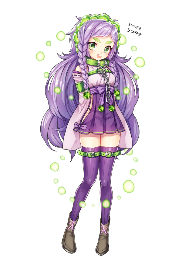 1girl, armband, arms_at_sides, belt, braid, brown_shoes, chains, eyebrows