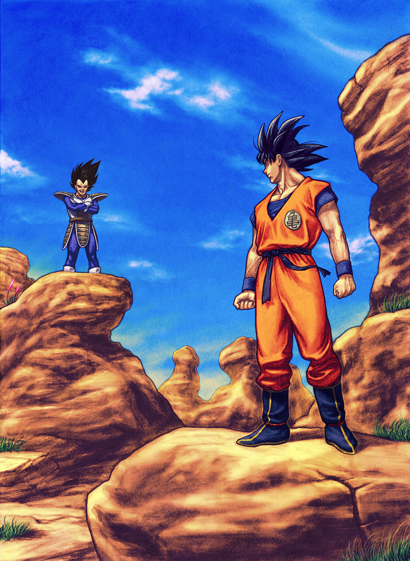 2boys, black_hair, dragon_ball, dragon_ball_z, dragonball, dragonball_z, multiple_boys, sky